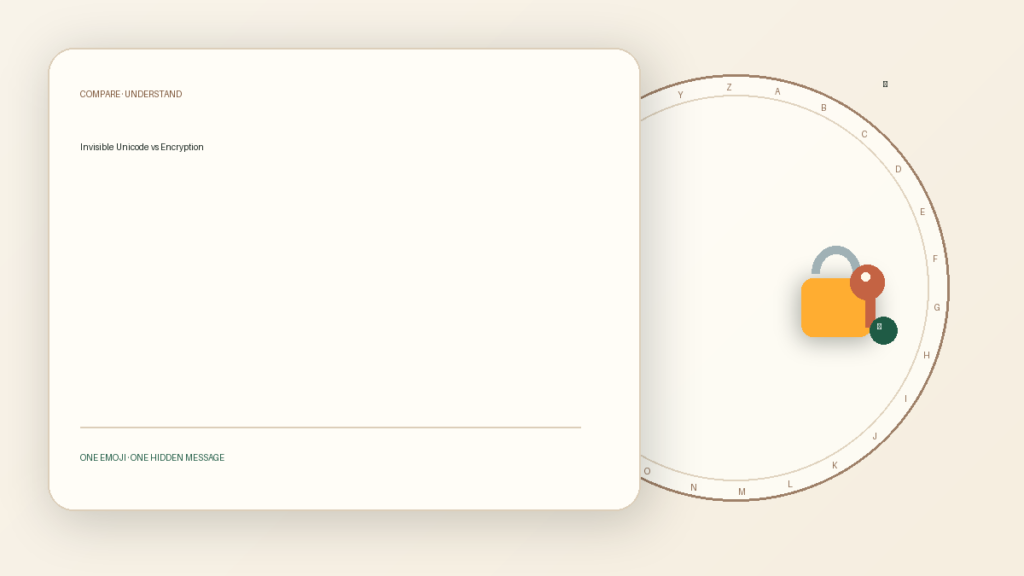 Visual comparison of invisible Unicode and encryption